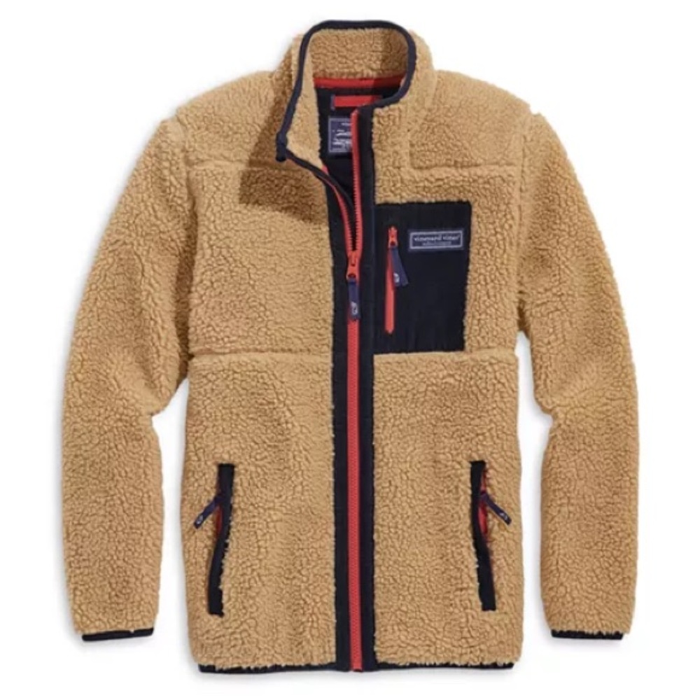 Vineyard Vines Kids Sherpa Jacket - Tan and Navy New without Tags M 12/14